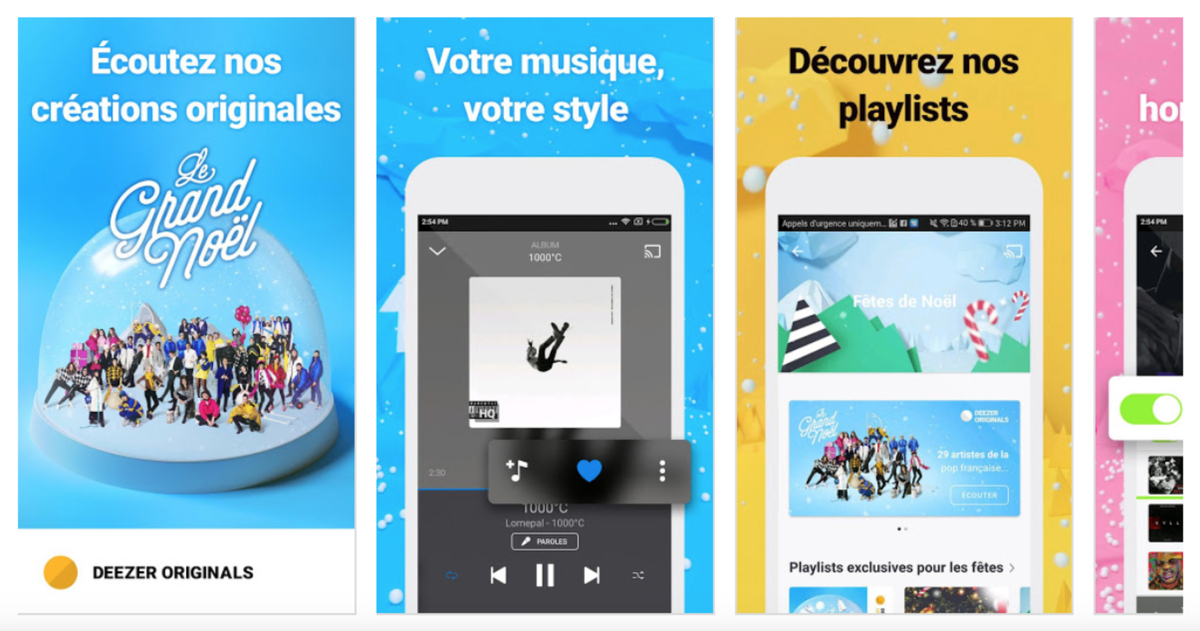 Google Play screenshots from Deezer - December 2018 in December 2018, Deezer redesigned its Google Play screenshots to match their TV campaign